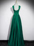 Green Satin A-line Floor Length Sweetheart Prom Dress, Green Satin Evening Dress